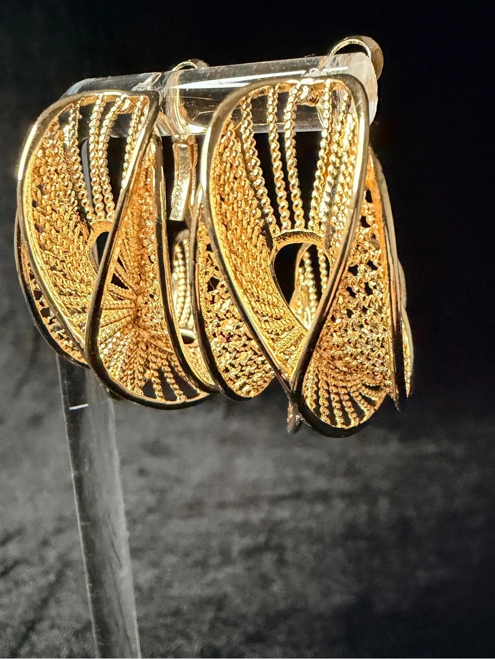 Textured Filigree Ribbon Inspired Swirl Hoop Earrings Elegant Curves Gold Finish